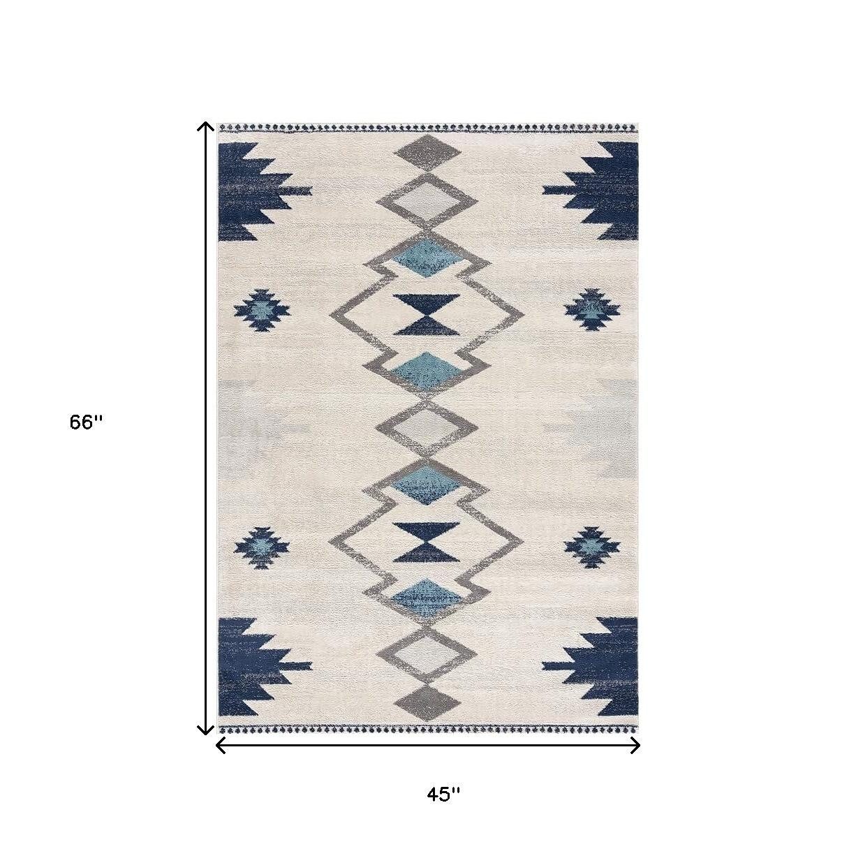 4′ X 6′ Blue and Ivory Southwestern Area Rug