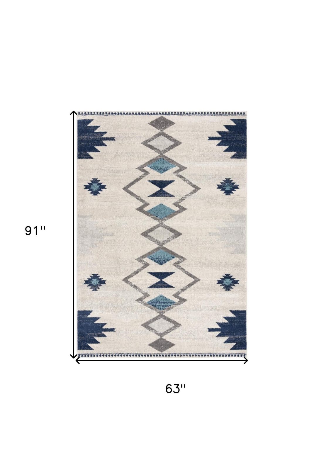 5′ X 7′ Blue and Ivory Southwestern Area Rug