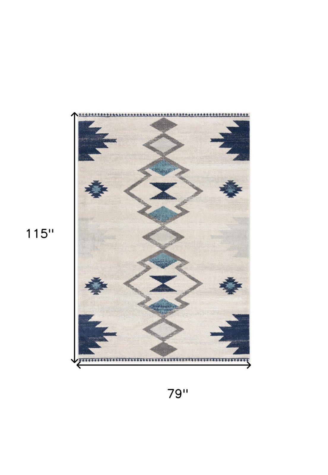 6′ X 9′ Blue and Ivory Southwestern Area Rug