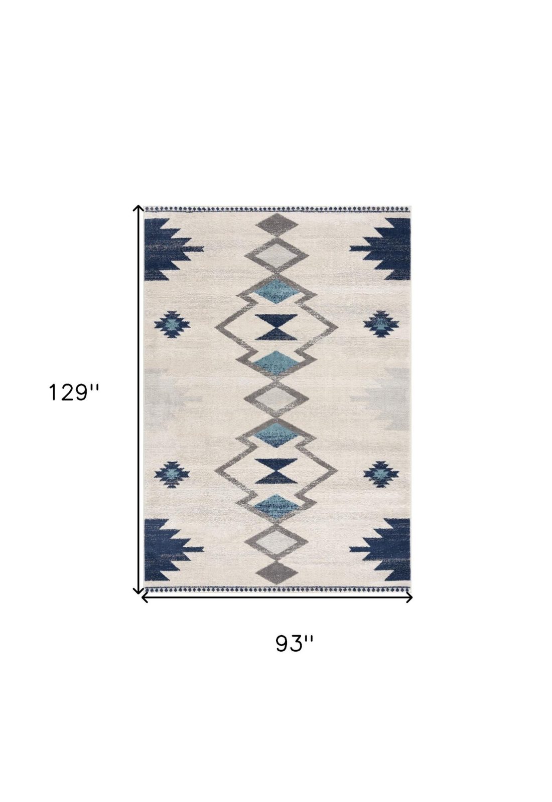 8′ X 10′ Blue and Ivory Southwestern Area Rug