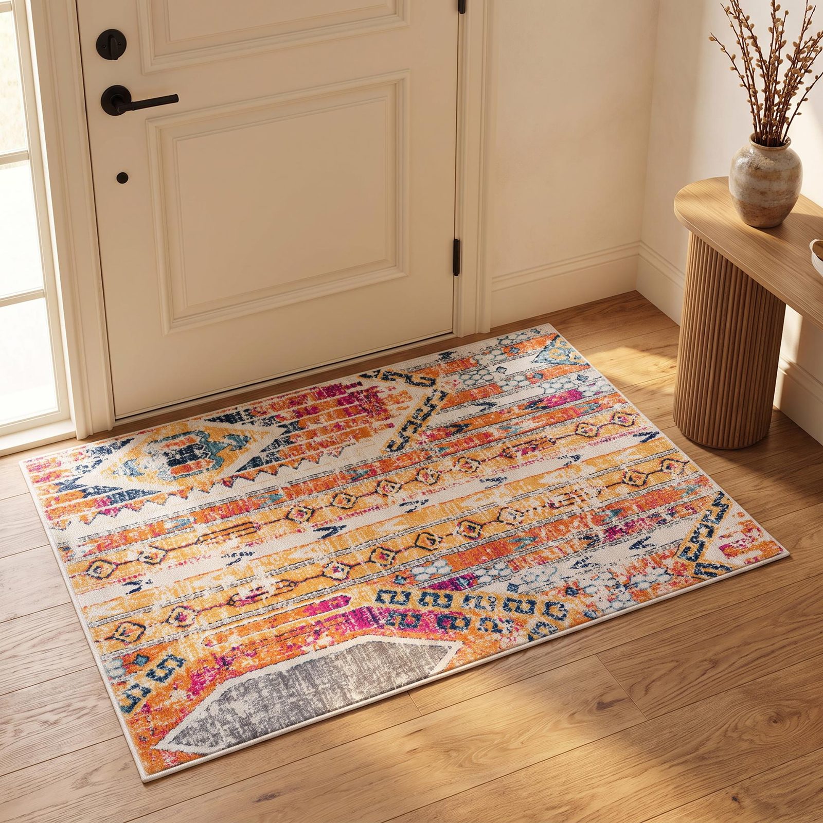 2′ X 4′ Gold and Ivory Southwestern Area Rug