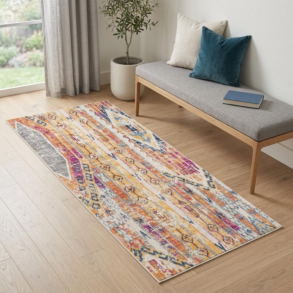 2′ X 6′ Gold And Ivory Southwestern Runner