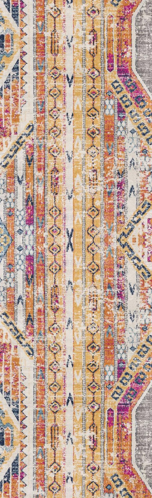 8′ Gold and Ivory Southwestern Runner Rug