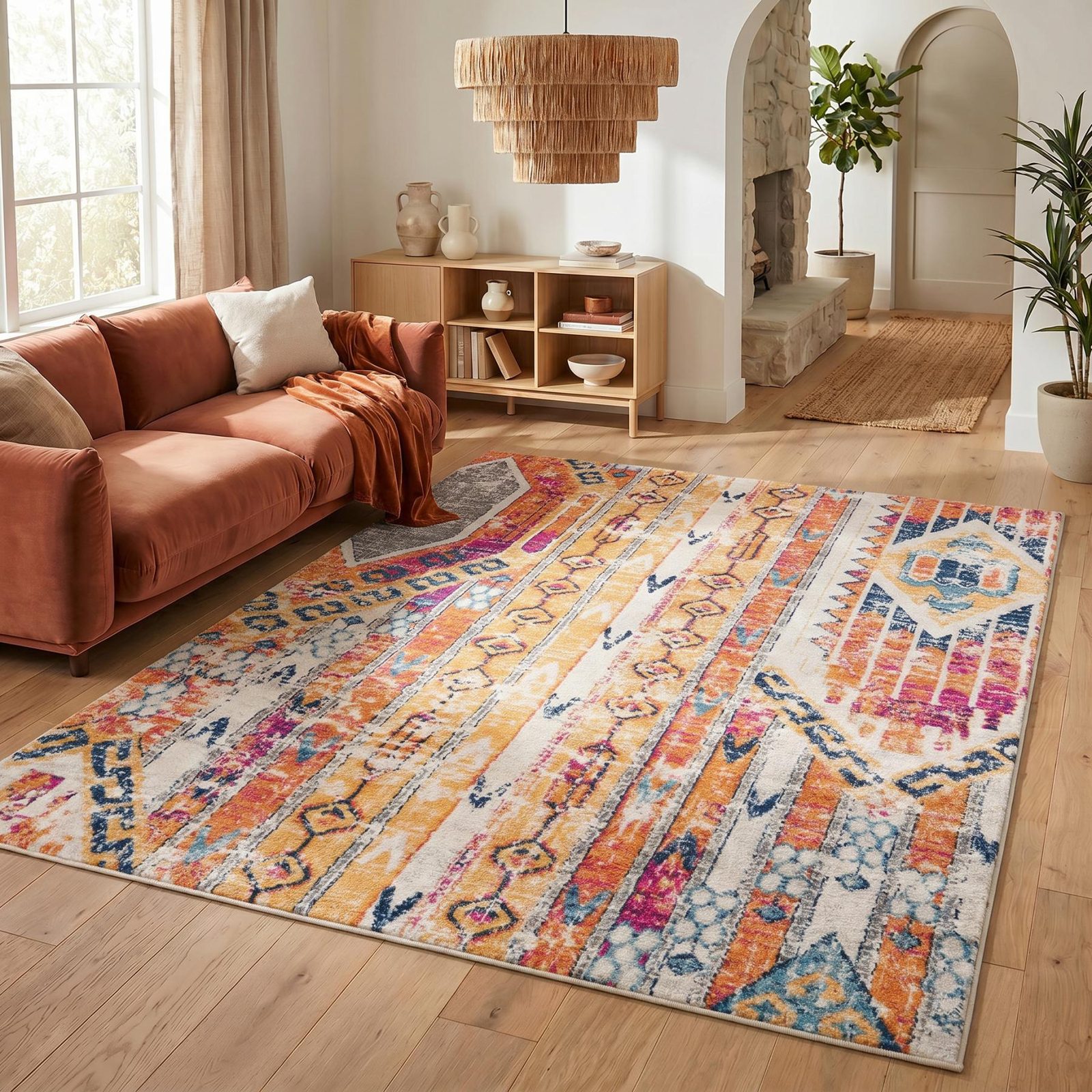 4′ X 6′ Gold and Ivory Southwestern Area Rug