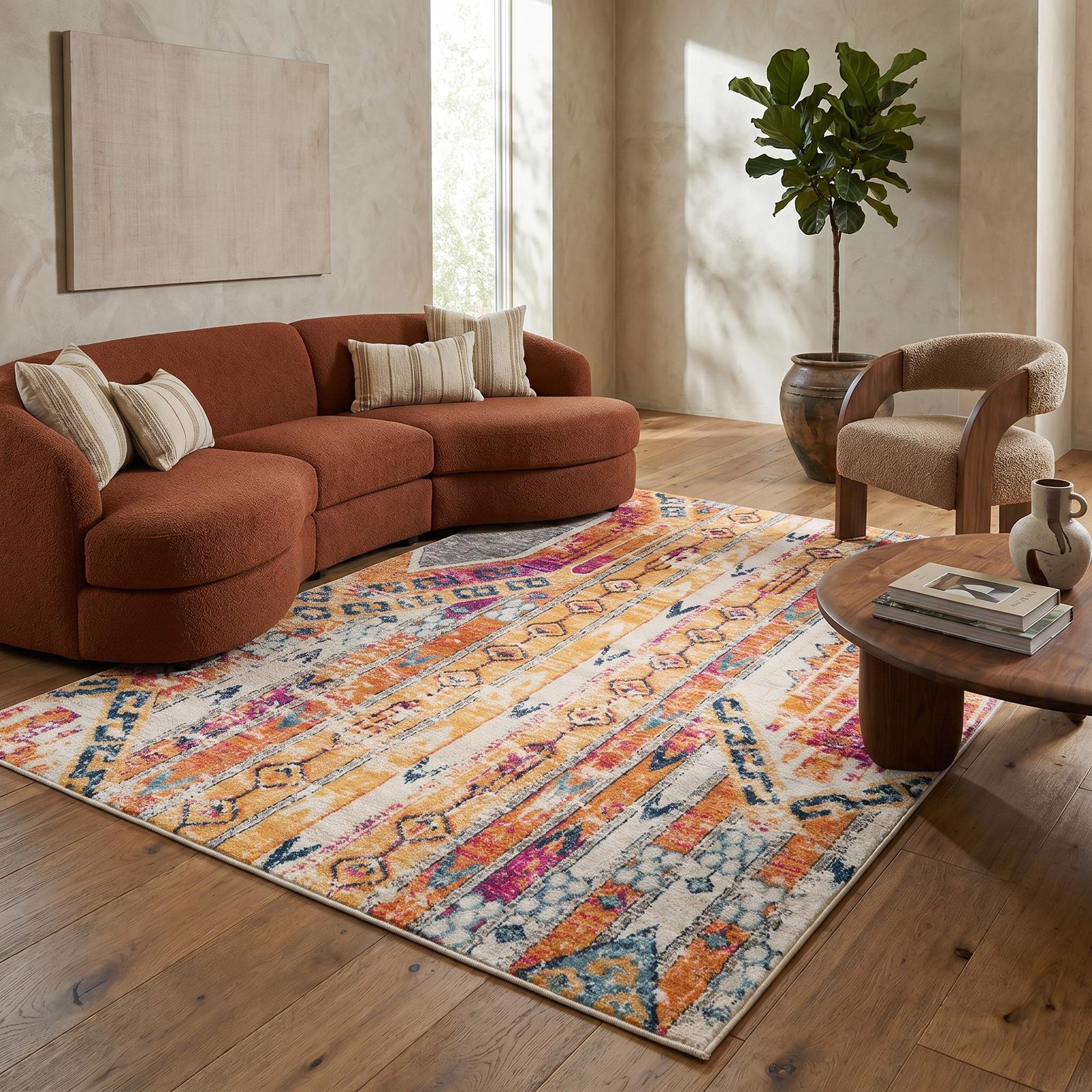 4′ X 6′ Gold and Ivory Southwestern Area Rug
