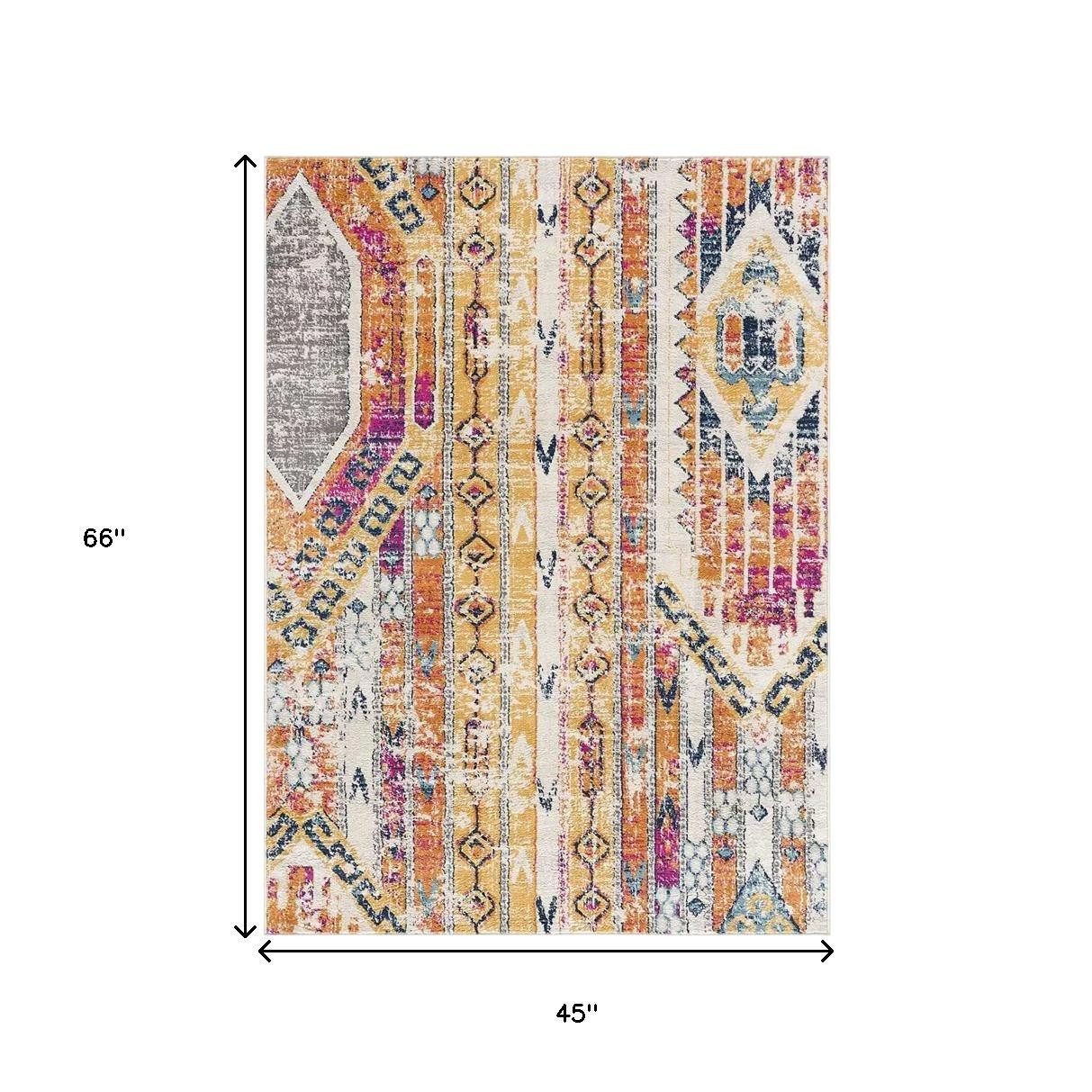 4′ X 6′ Gold and Ivory Southwestern Area Rug