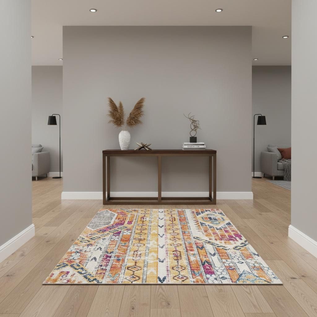 4′ X 6′ Gold and Ivory Southwestern Area Rug