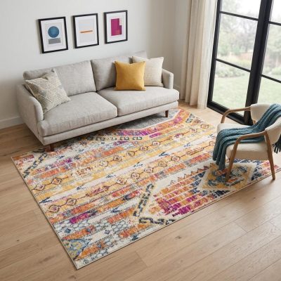 5′ X 7′ Gold and Ivory Southwestern Area Rug