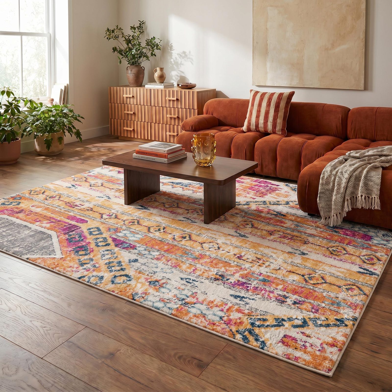 5′ X 7′ Gold and Ivory Southwestern Area Rug