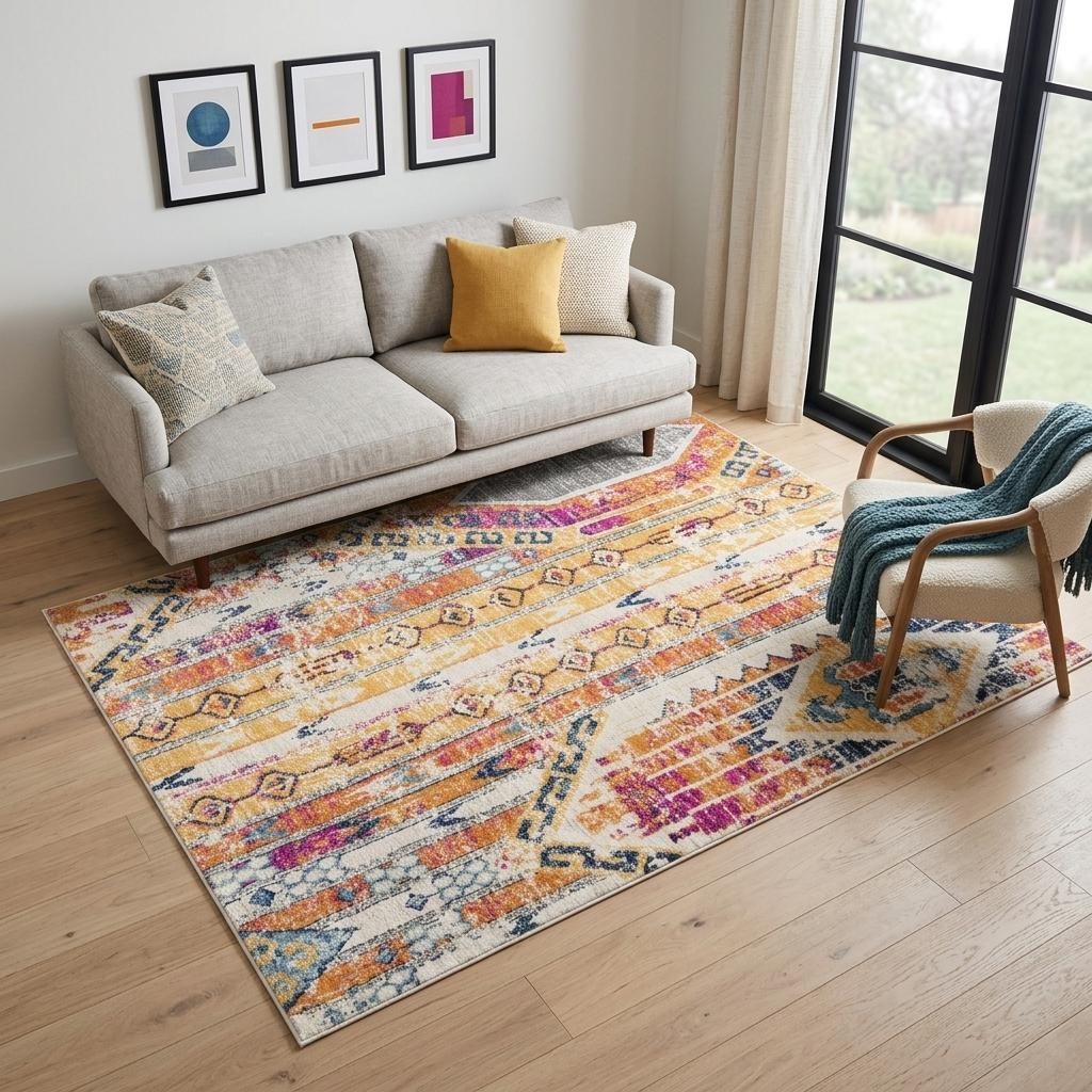 5′ X 7′ Gold and Ivory Southwestern Area Rug