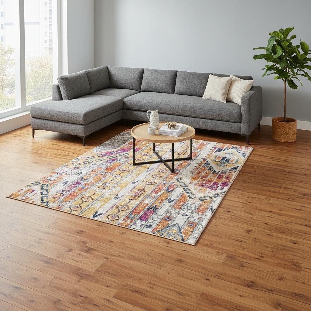6′ X 9′ Gold and Ivory Southwestern Area Rug
