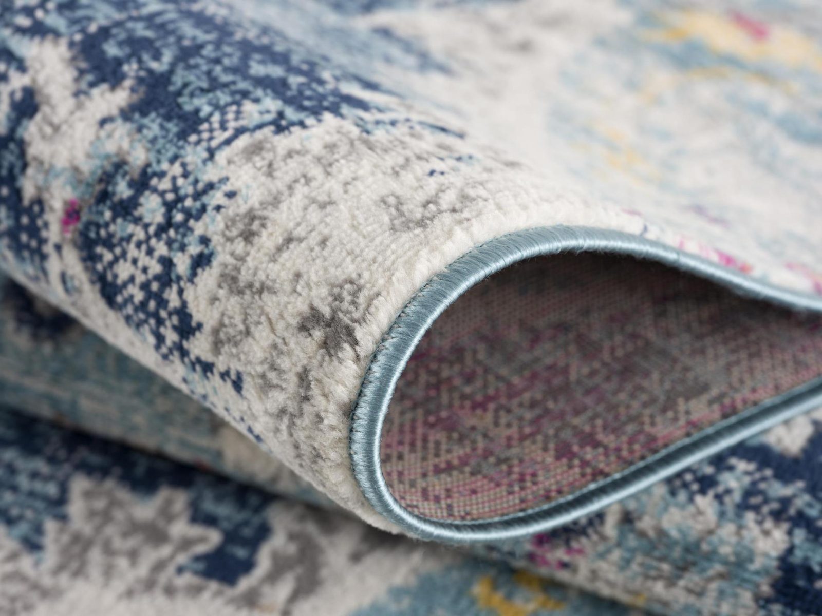 Blue and Ivory Polypropylene Medallion Area Rug