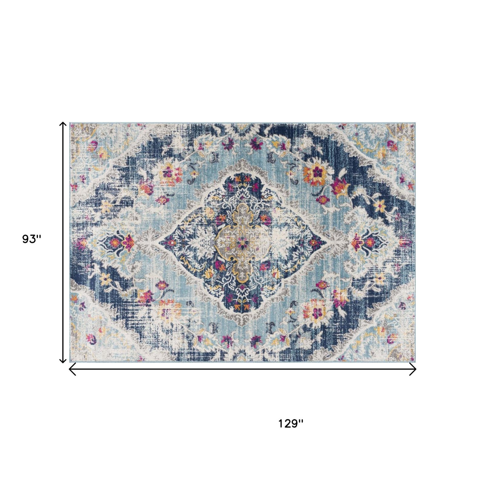 Blue and Ivory Polypropylene Medallion Area Rug