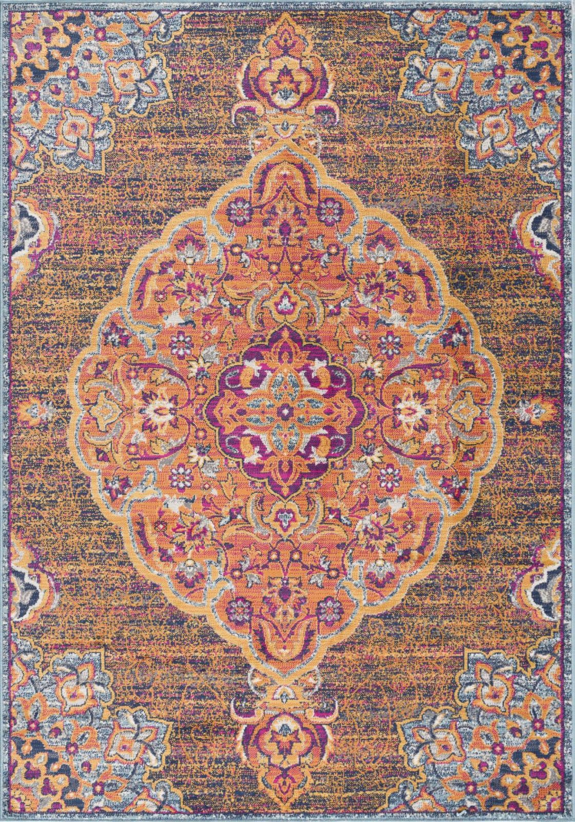 Rustic Orange Medallion Area Rug