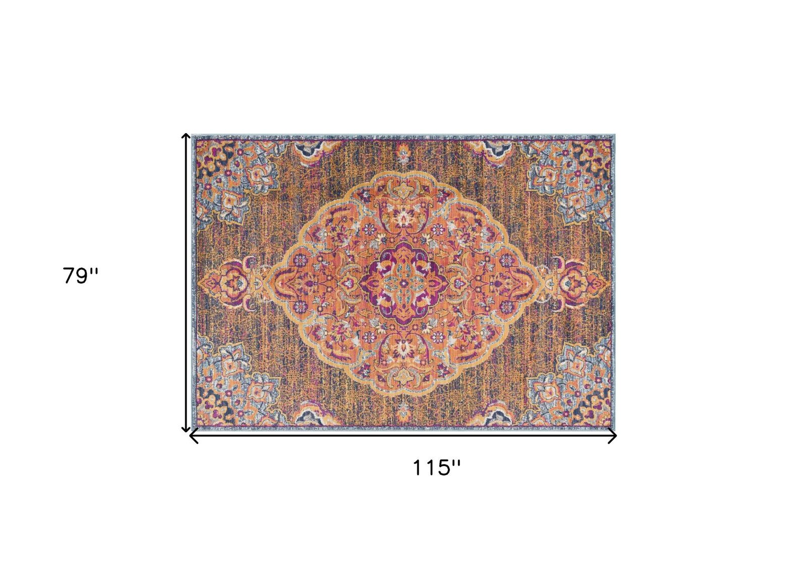 Rustic Orange Medallion Area Rug