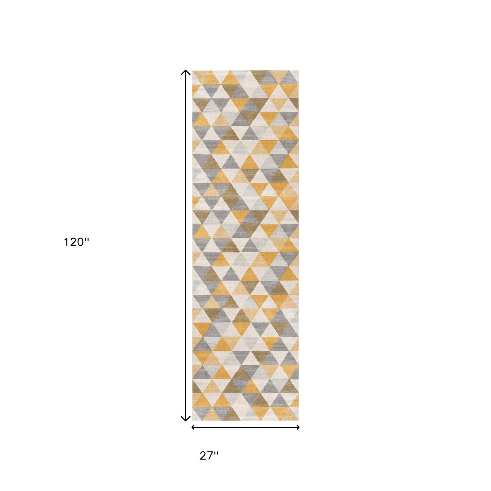 10′ Yellow and Ivory Geometric Runner Rug