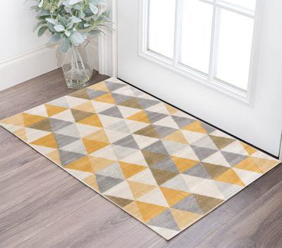 2′ X 4′ Yellow and Ivory Geometric Area Rug