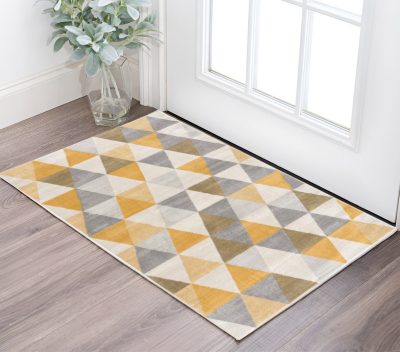 2′ X 5′ Yellow and Ivory Geometric Area Rug
