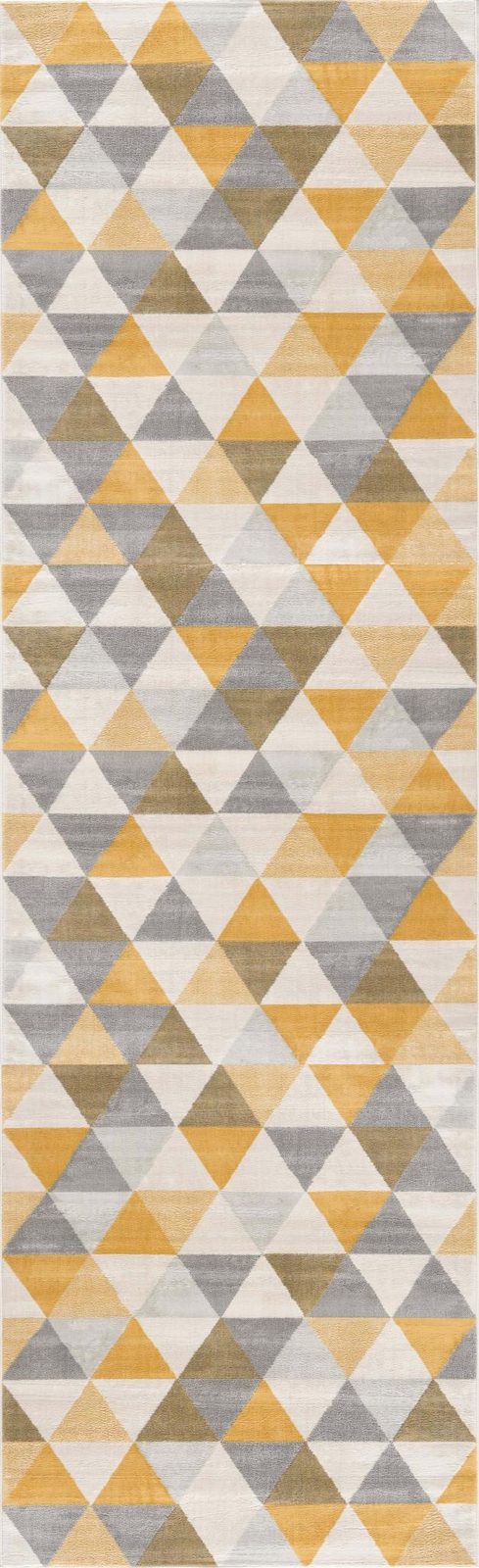 6′ Yellow and Ivory Geometric Runner Rug