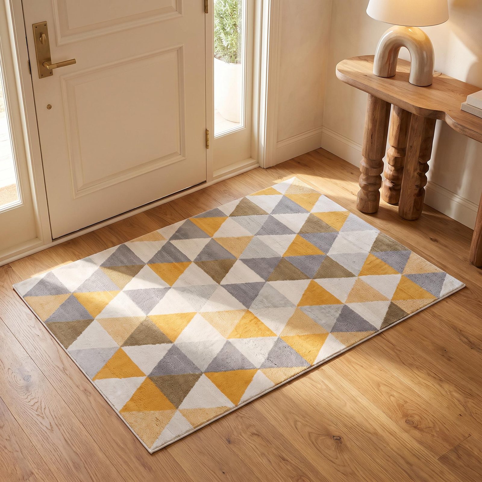 3′ X 5′ Yellow and Ivory Geometric Area Rug