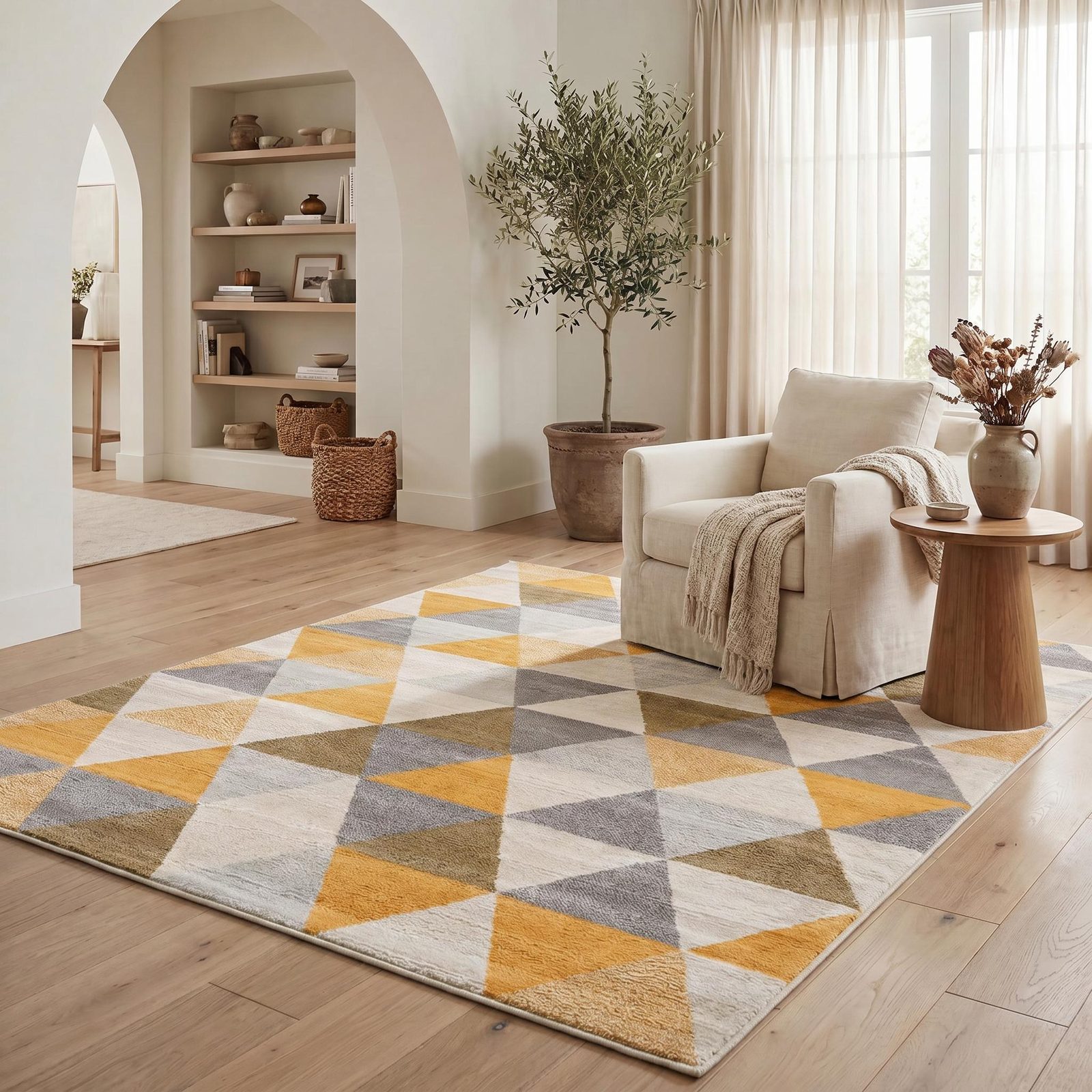 5′ X 7′ Yellow and Ivory Geometric Area Rug