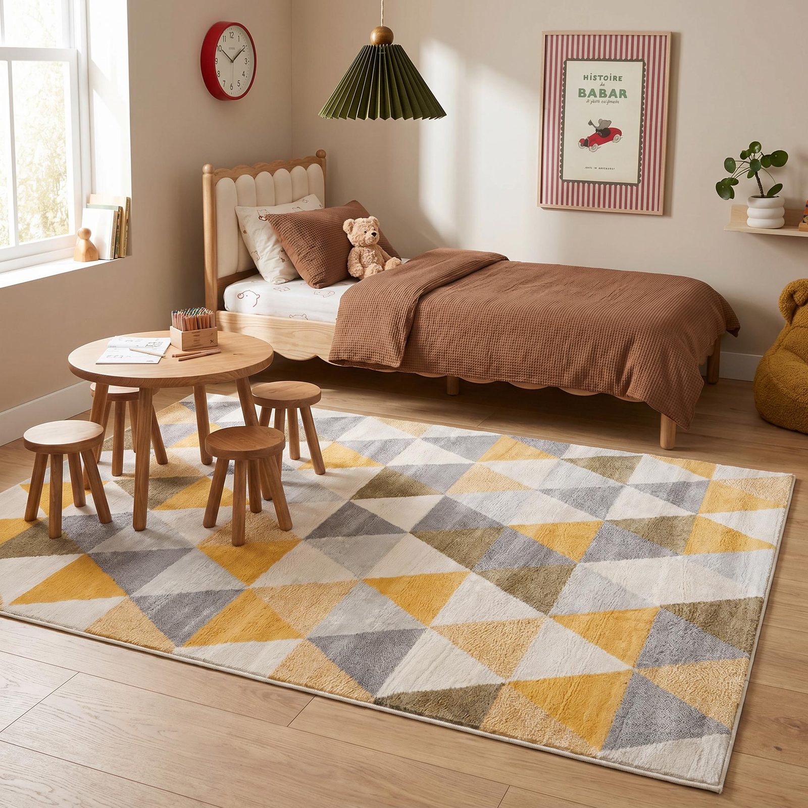 6′ X 9′ Yellow and Ivory Geometric Area Rug
