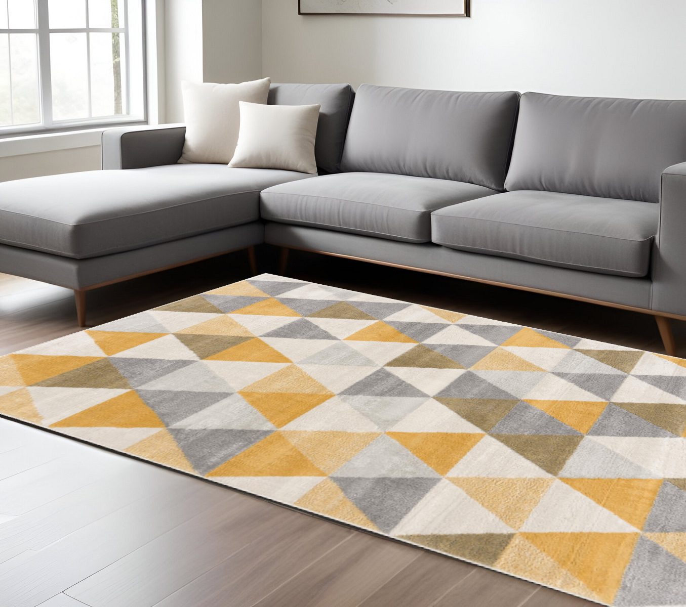 8′ X 10′ Yellow and Ivory Geometric Area Rug