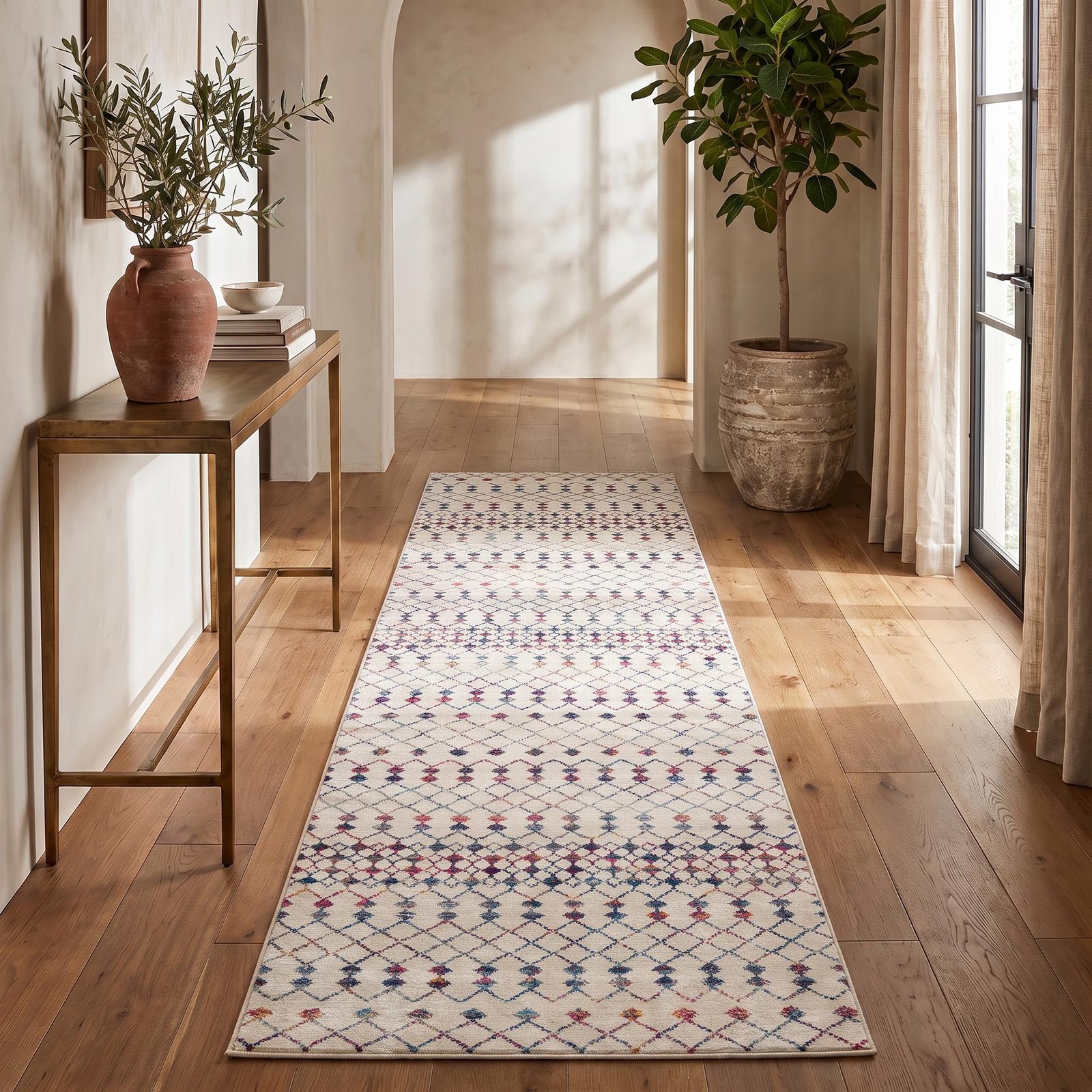 8′ Blue and Ivory Ikat Runner Rug