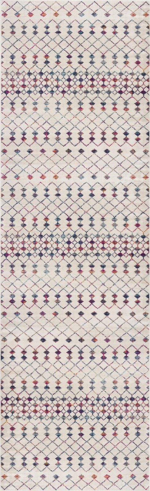 8′ Blue and Ivory Ikat Runner Rug