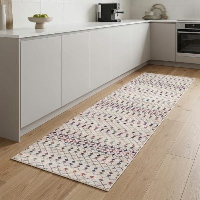 8′ Blue and Ivory Ikat Runner Rug