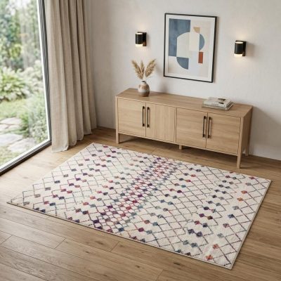 4′ X 6′ White Modern Geometric Grid Area Rug
