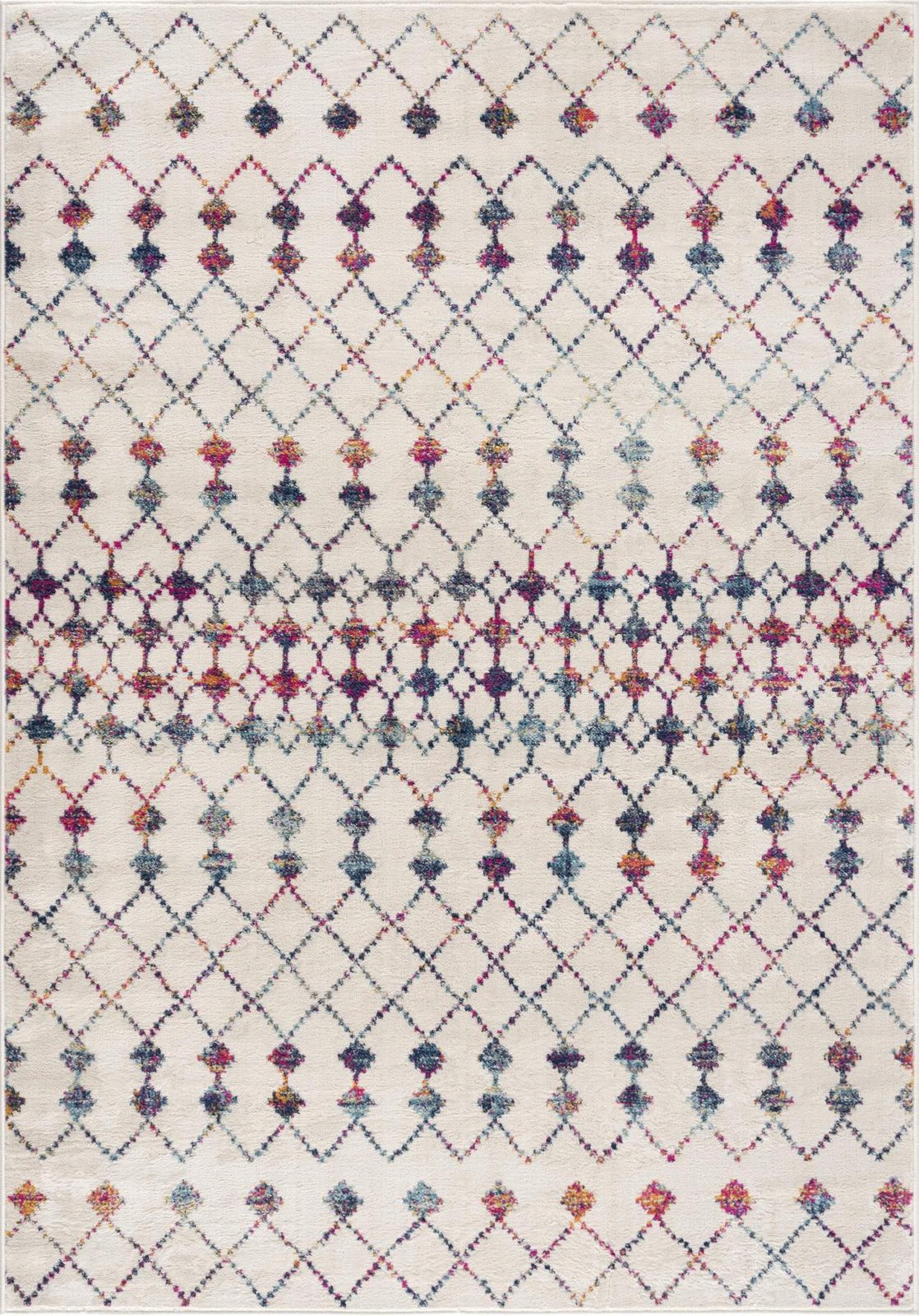 7′ X 10′ White Modern Geometric Grid Area Rug