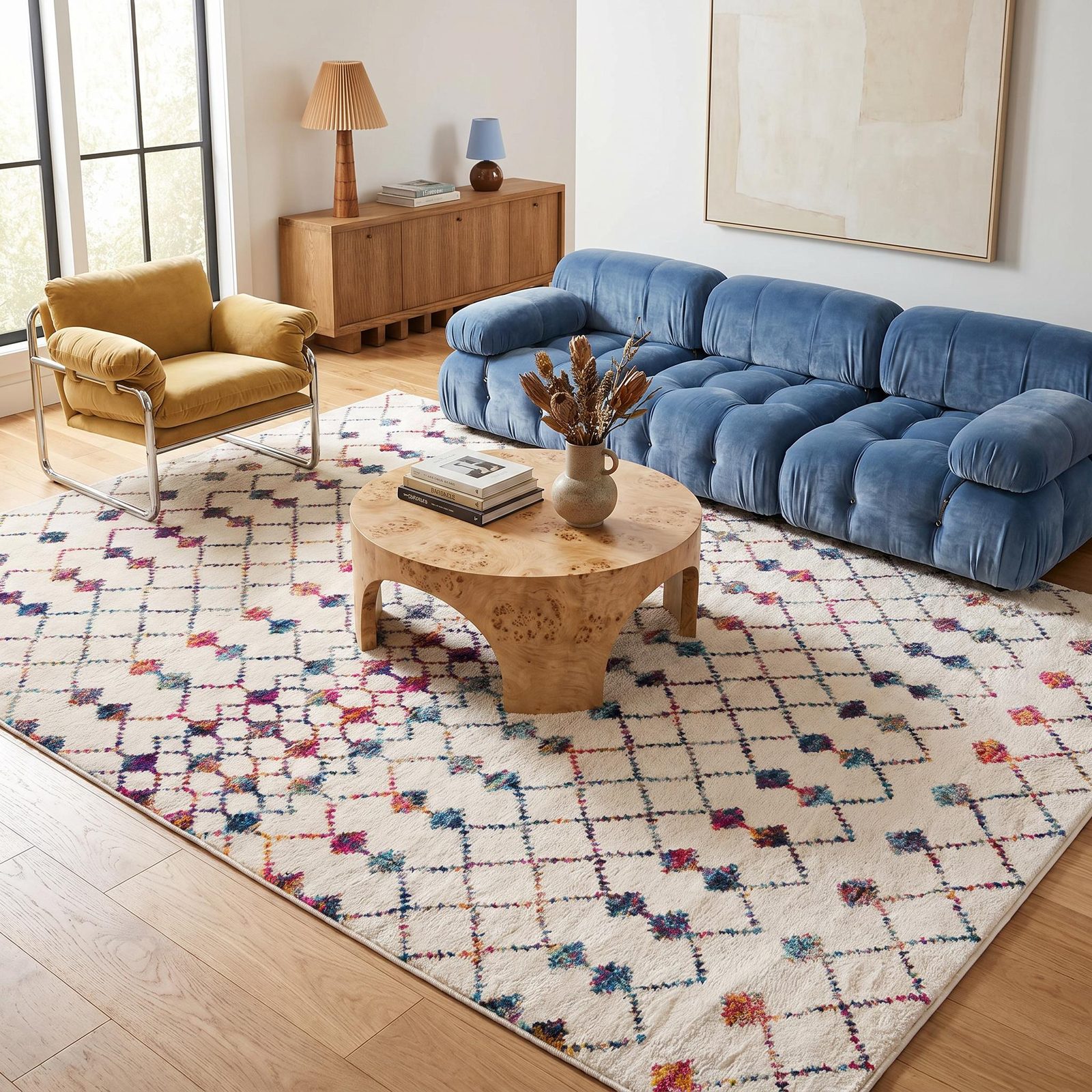 8′ X 11′ White Modern Geometric Grid Area Rug