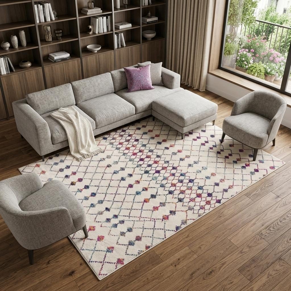 8′ X 11′ White Modern Geometric Grid Area Rug