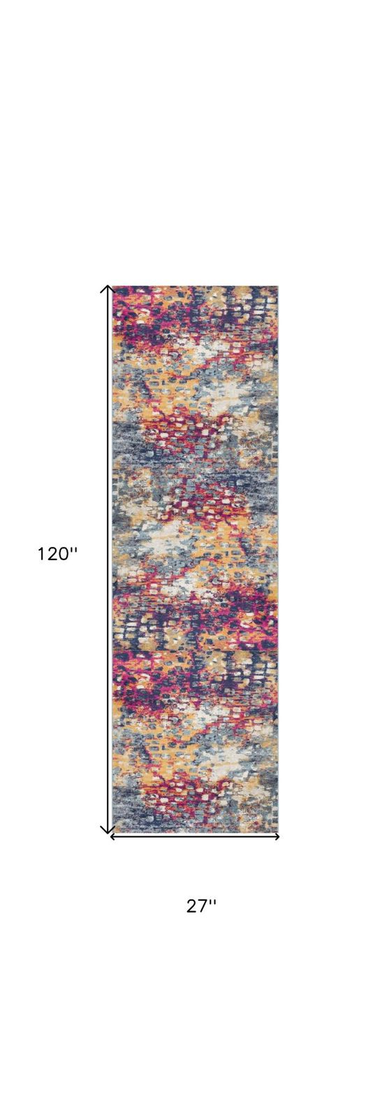 10′ Magenta and Gold Abstract Runner Rug