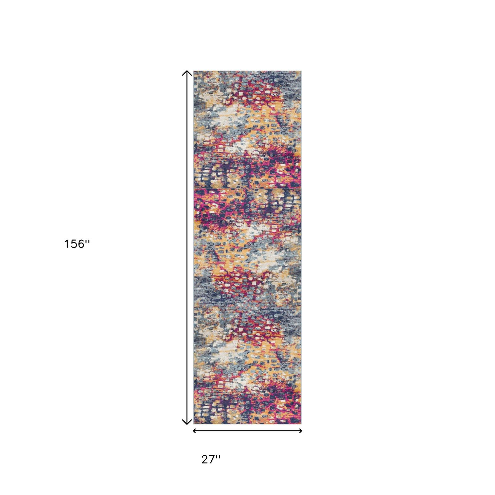 13′ Blue and Gold Abstract Runner Rug