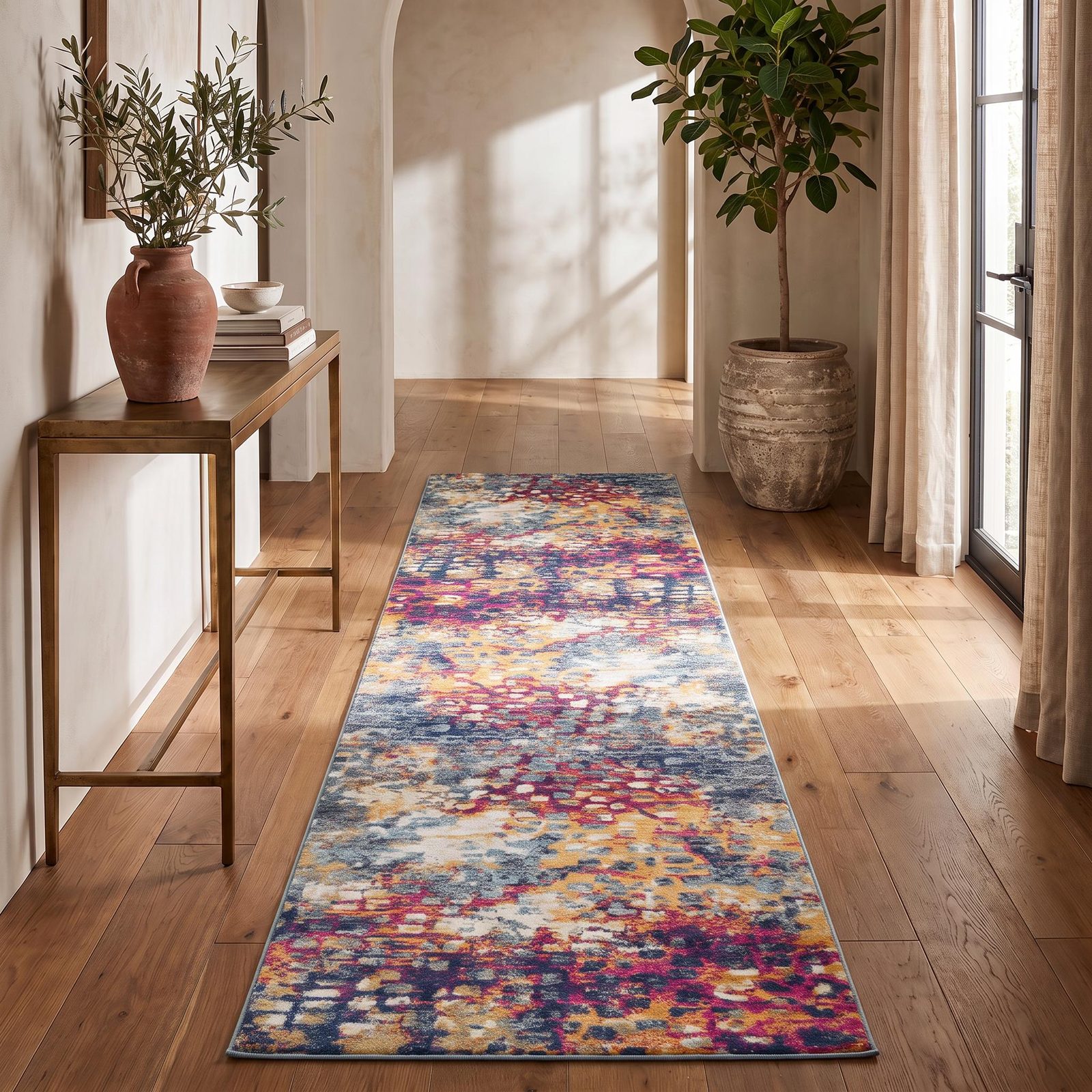 15′ Blue and Ivory Abstract Runner Rug