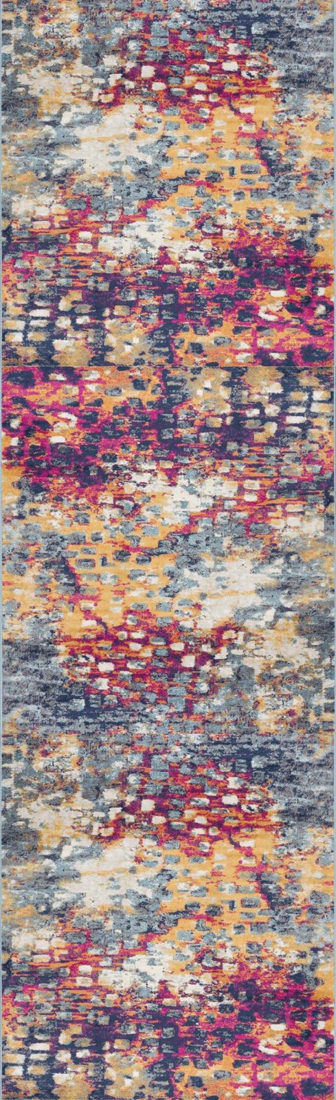 20′ Blue and Ivory Abstract Runner Rug