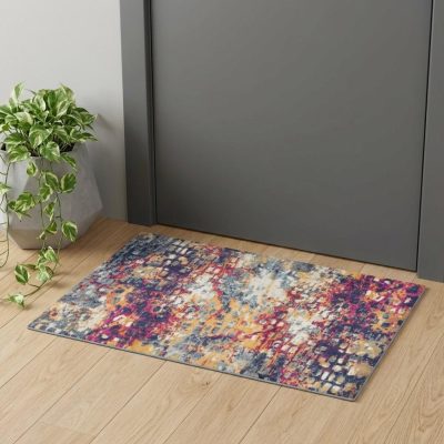 2′ X 4′ Blue and Ivory Abstract Area Rug