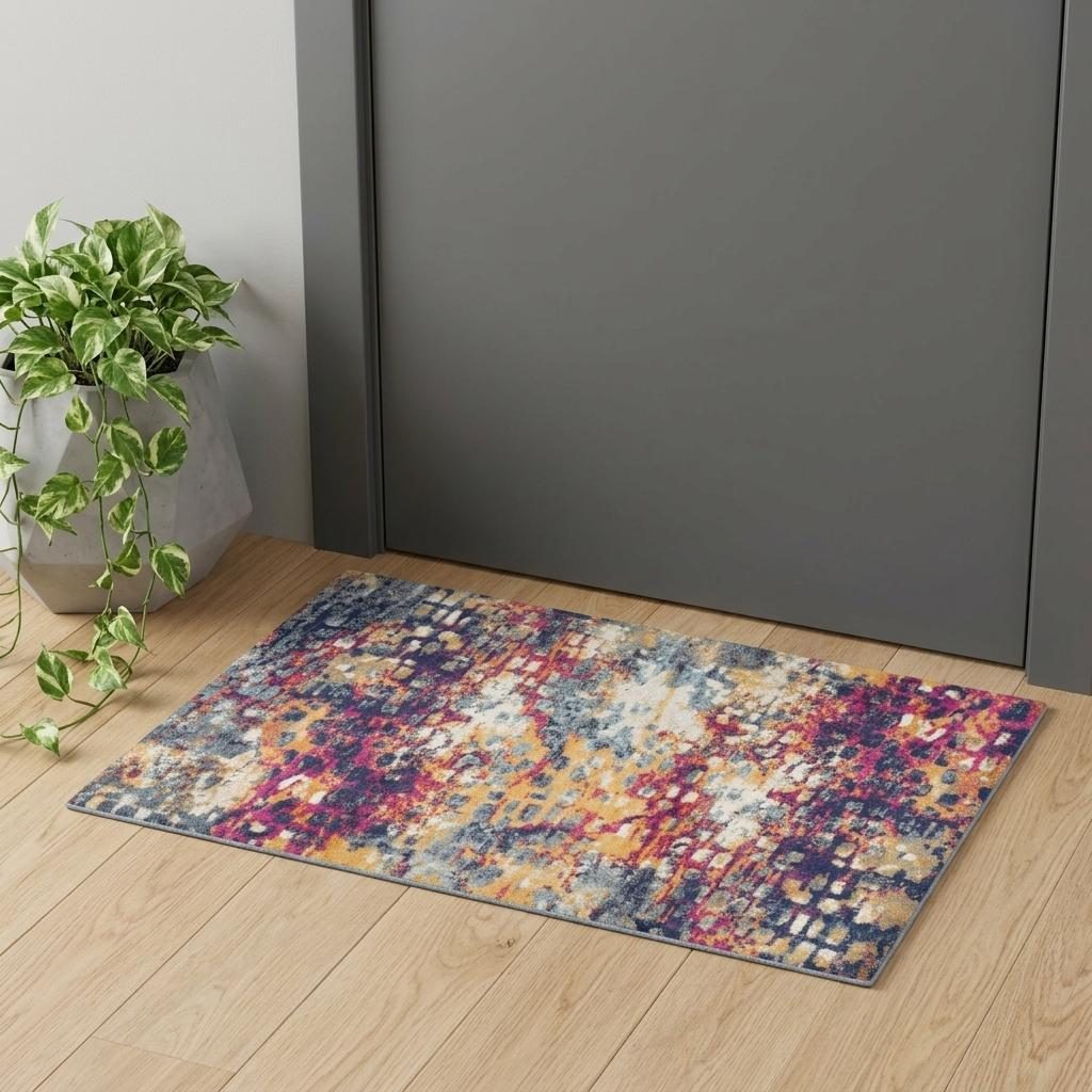 2′ X 4′ Blue and Ivory Abstract Area Rug