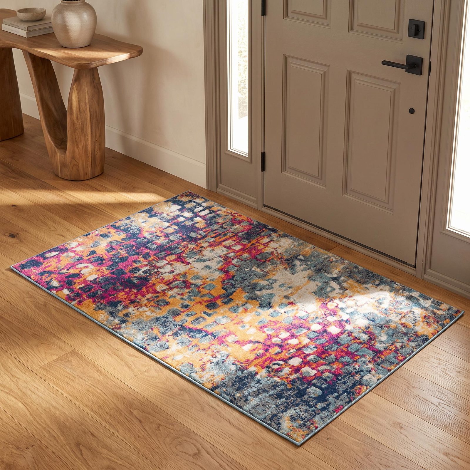 2′ X 5′ Blue and Ivory Abstract Area Rug