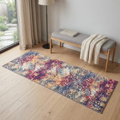 6′ Blue and Ivory Abstract Runner Rug