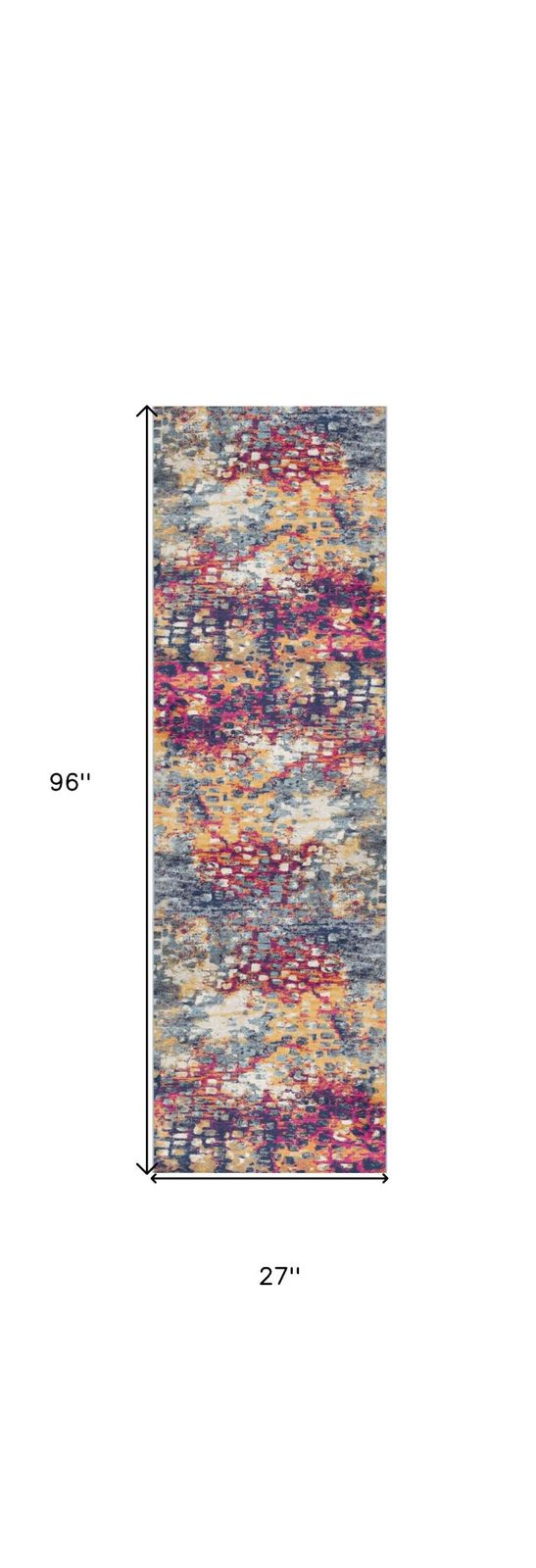 8′ Blue and Ivory Abstract Runner Rug