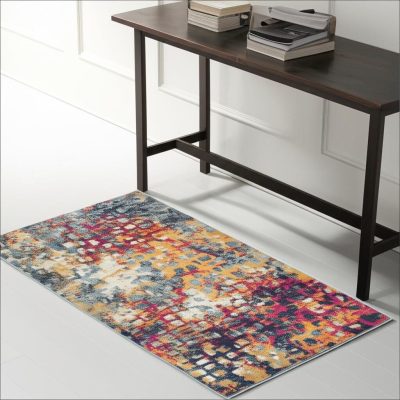 4′ X 6′ Teal and Gold Abstract Washable Area Rug
