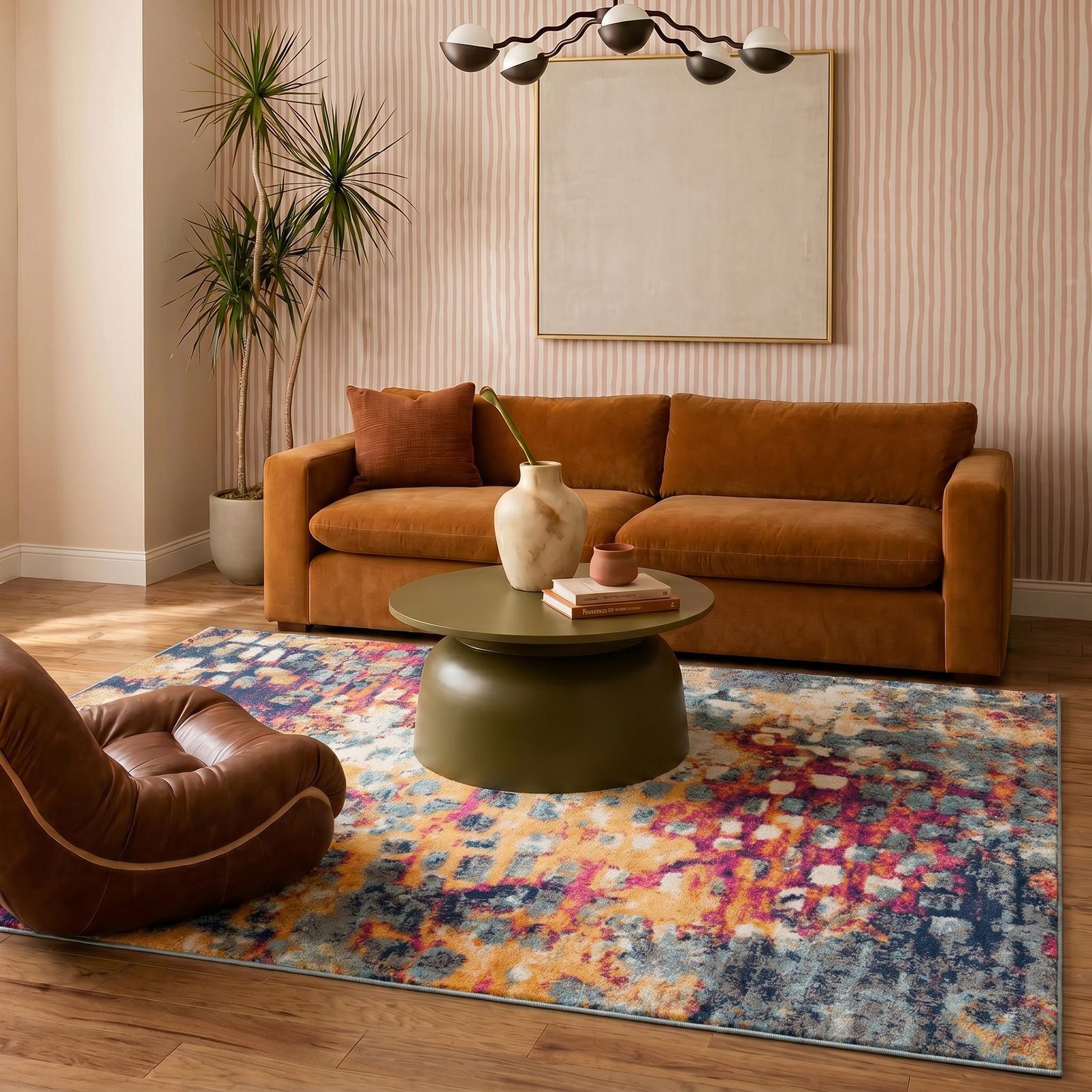 4′ X 6′ Teal and Gold Abstract Washable Area Rug