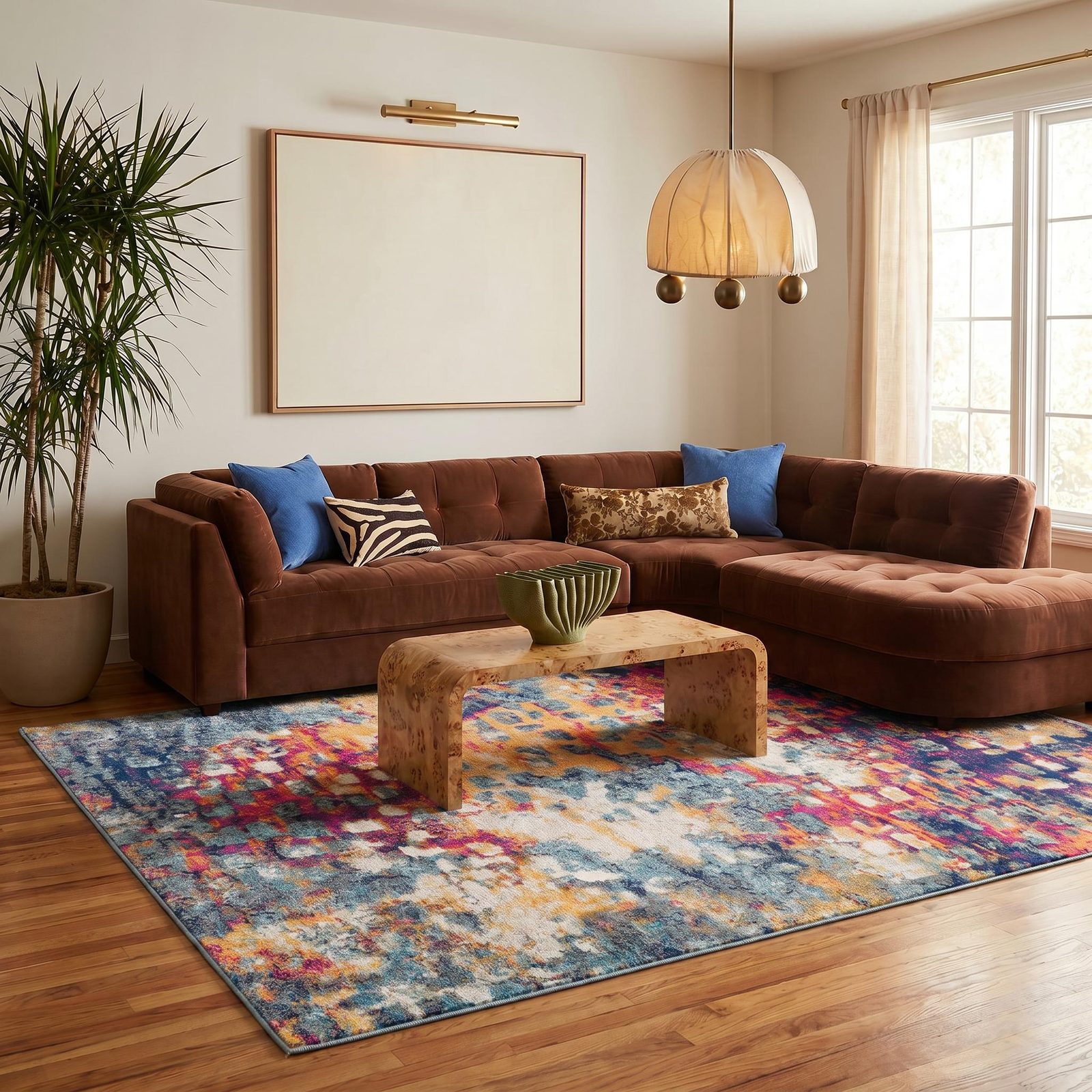 5′ X 7′ Blue and Gold Abstract Area Rug