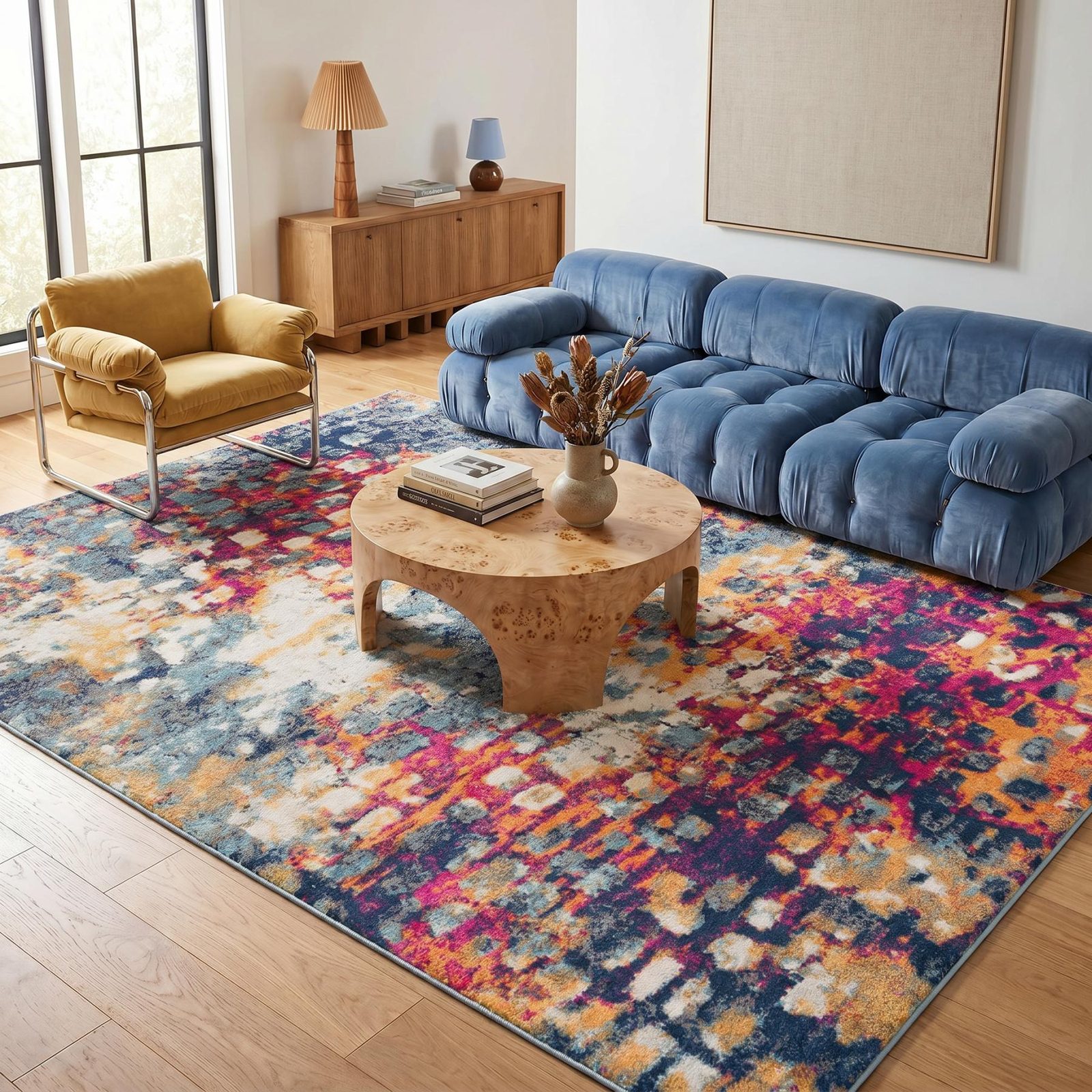 5′ X 7′ Blue and Gold Abstract Area Rug
