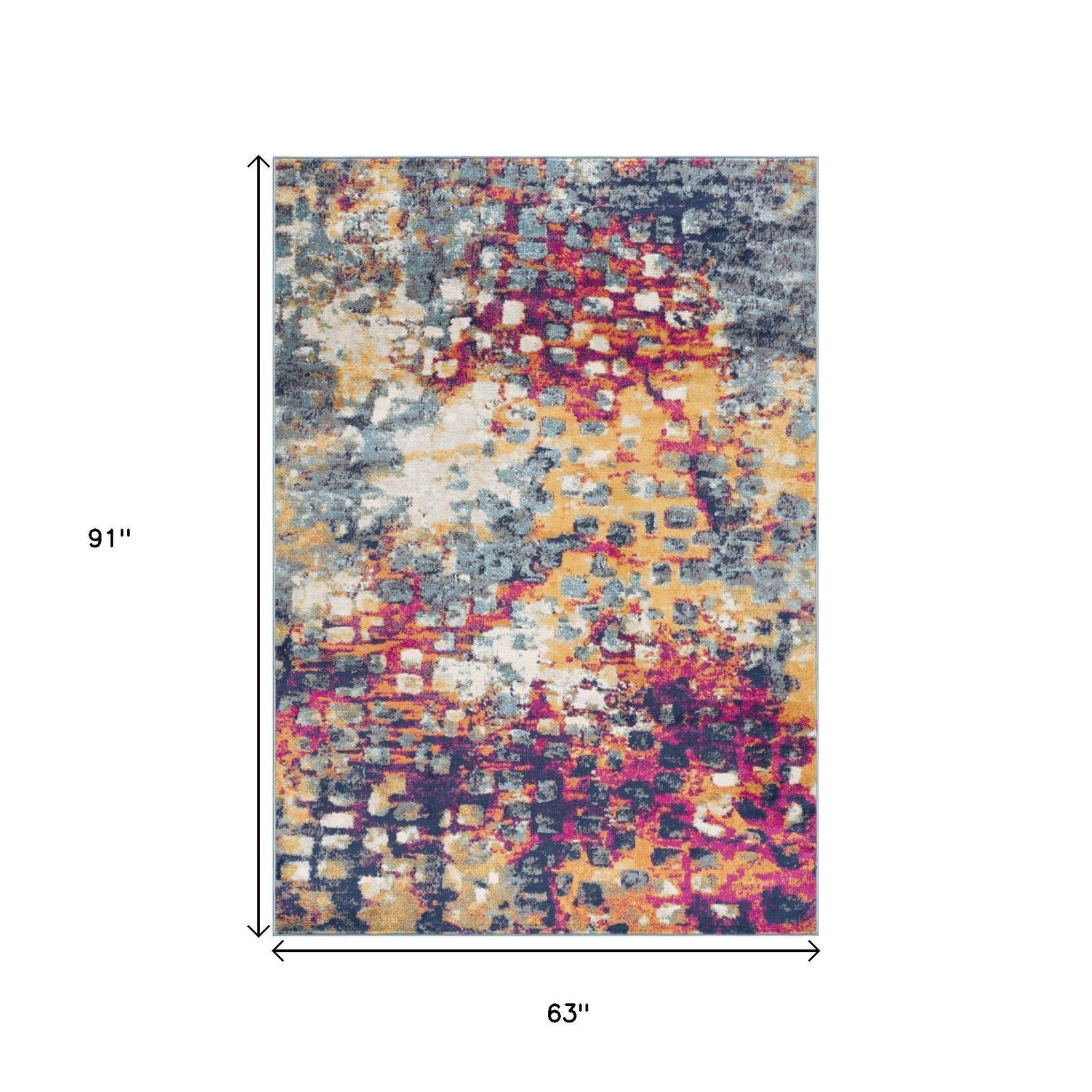 5′ X 7′ Blue and Gold Abstract Area Rug