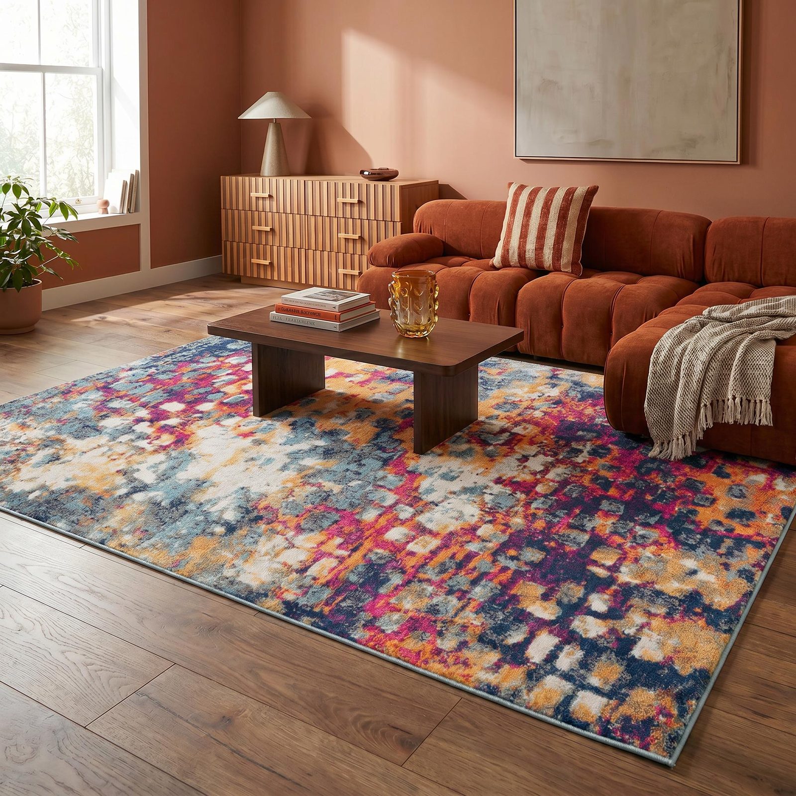 6′ X 9′ Blue and Ivory Abstract Area Rug