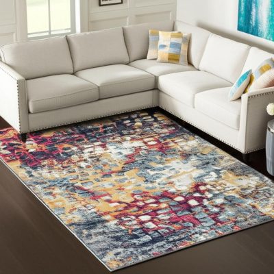 6′ X 9′ Blue and Ivory Abstract Area Rug